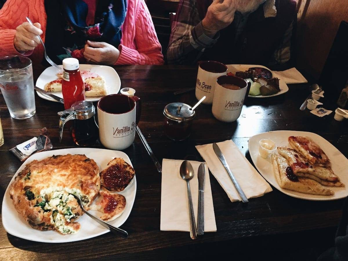 Plates of food on a table.