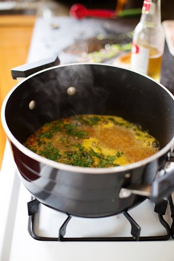 Spicy sauce in a pan.