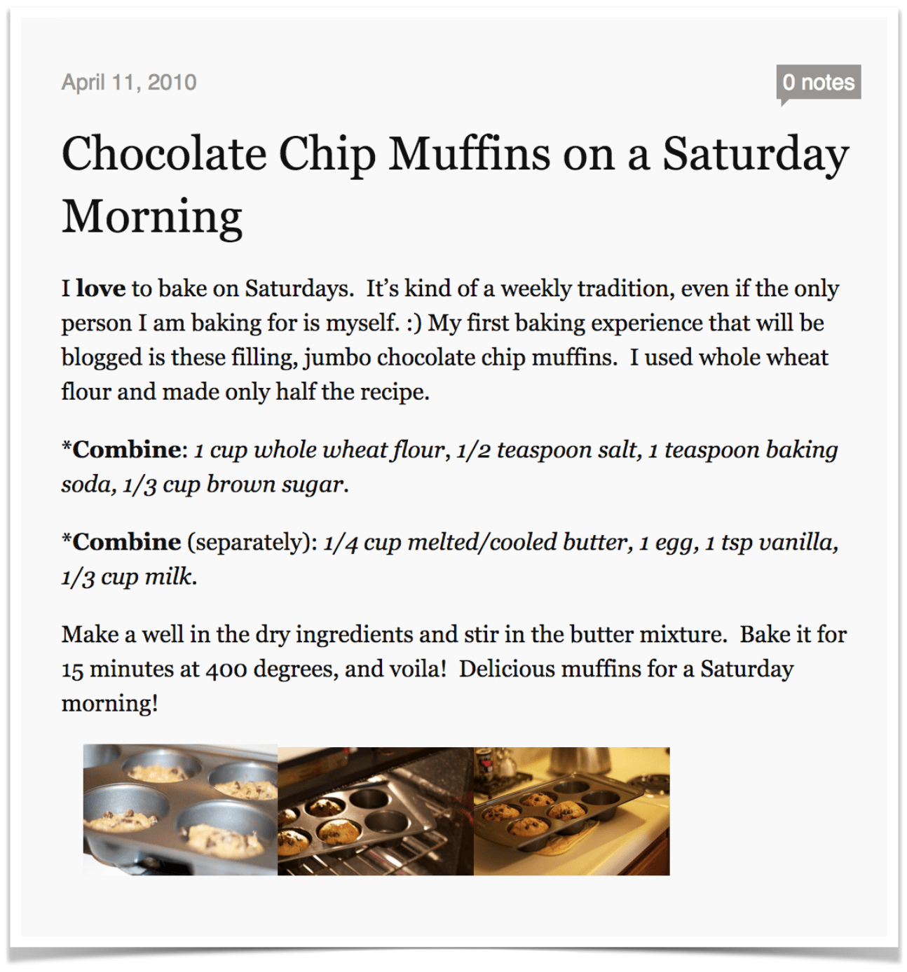 Pinch of Yum First Post Chocolate Chip Muffins on a Saturday Morning.