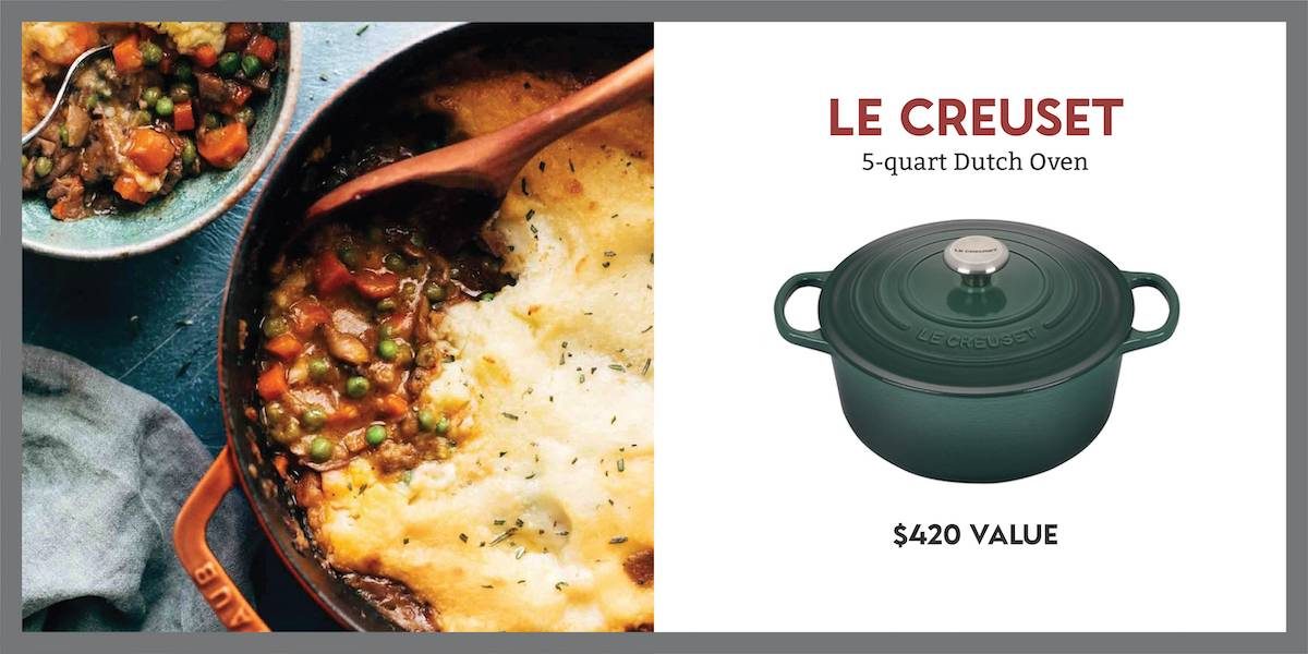 Le Creuset prize with shepherd's pie.