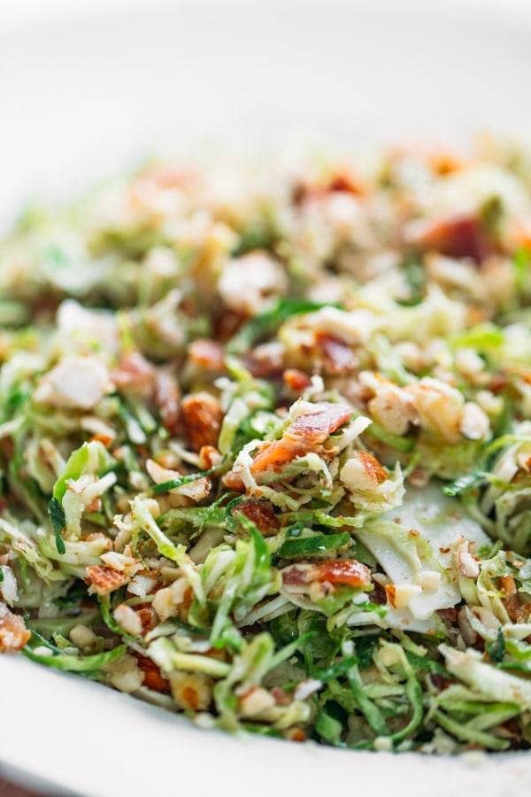 Bacon and Brussels Sprout Salad close up.