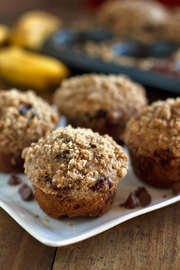 Whole wheat chocolate chip banana peanut butter muffins.