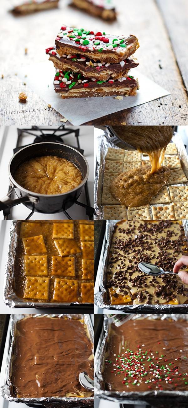 Chocolate Peanut Butter Saltine Toffee making process.