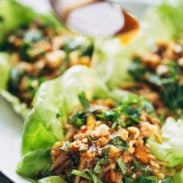 Peanut Chicken Lettuce Wraps with Garlic Ginger Sauce