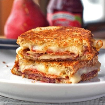 A picture of <span class="fn">Bacon, Pear, and Raspberry Grilled Cheese